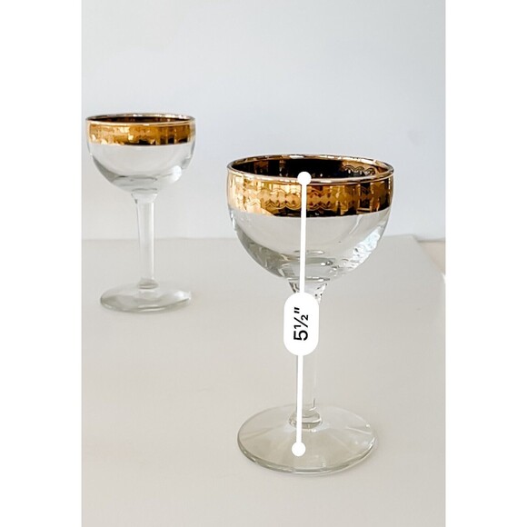 Set of 9 Vintage Etched Gold Rimmed Encrusted Crystal Wine Cordial Glasses - Picture 2 of 11